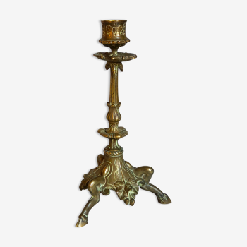Candle holder in gilded bronze tripod nineteenth century
