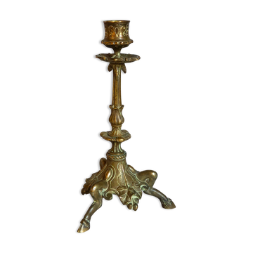 Bougeoir en bronze doré tripode XIXème