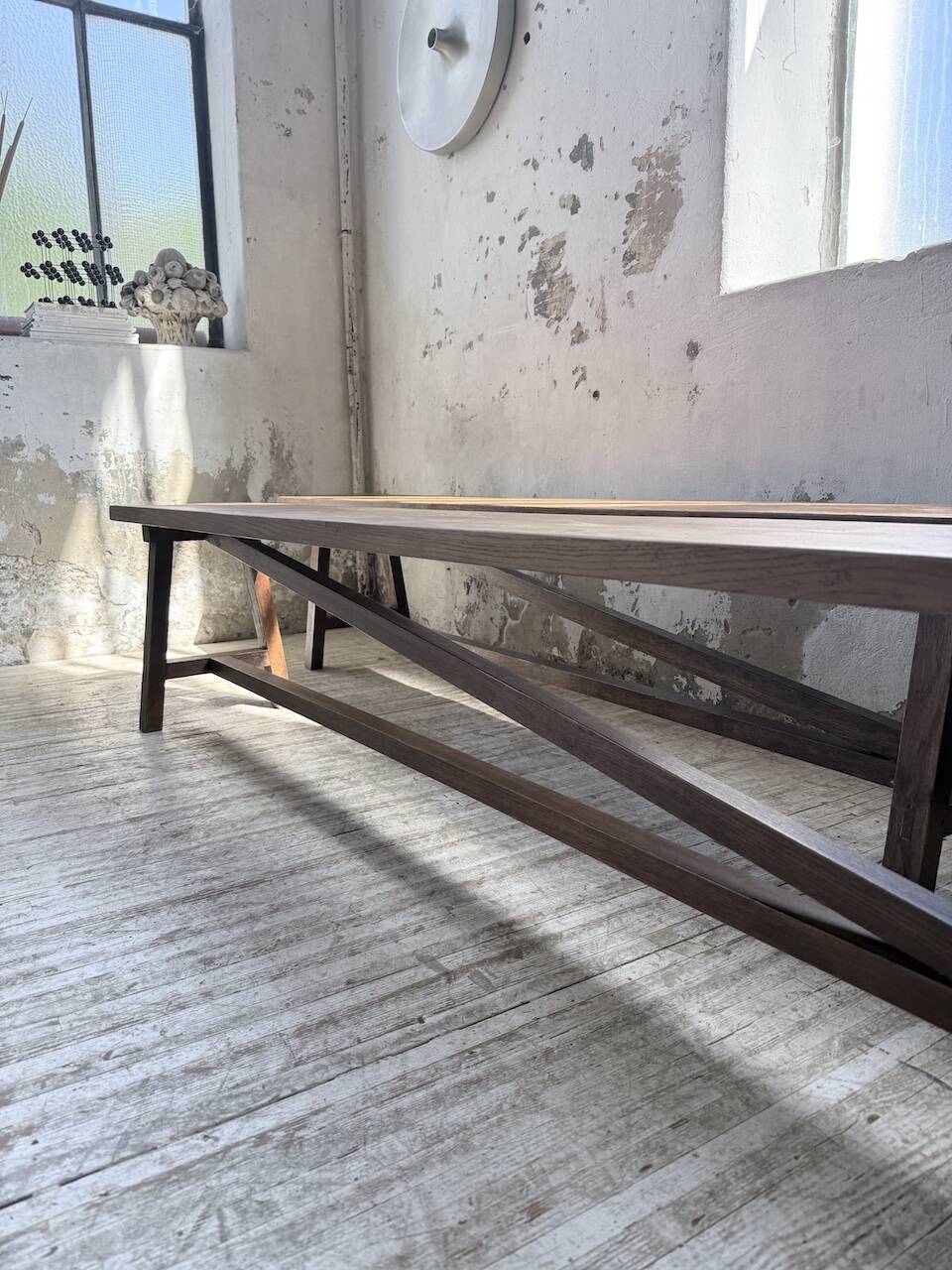 Paire de bancs de ferme chêne 4 mètres