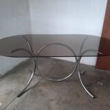 Large chrome and smoked glass table from the 70s