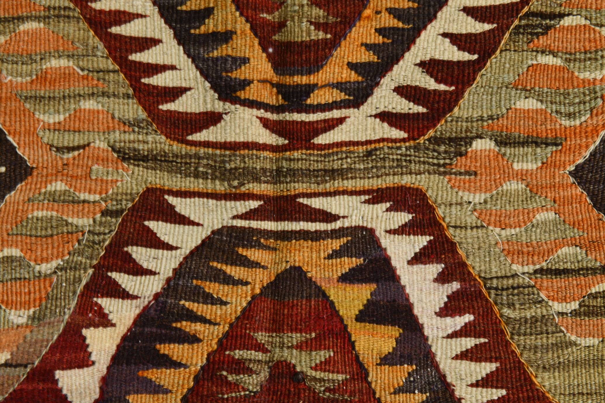 5x9 Dark Red & Cream Turkish Antique Kilim Rug, 150x271Cm