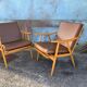 Pair of vintage armchairs with compass legs, "Boomerang" model by THO editions.