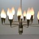 Italian mid-century modern brass and opaline glass chandelier, 1960