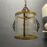 Brass Ribbed Glass Light Pendant 1950’s