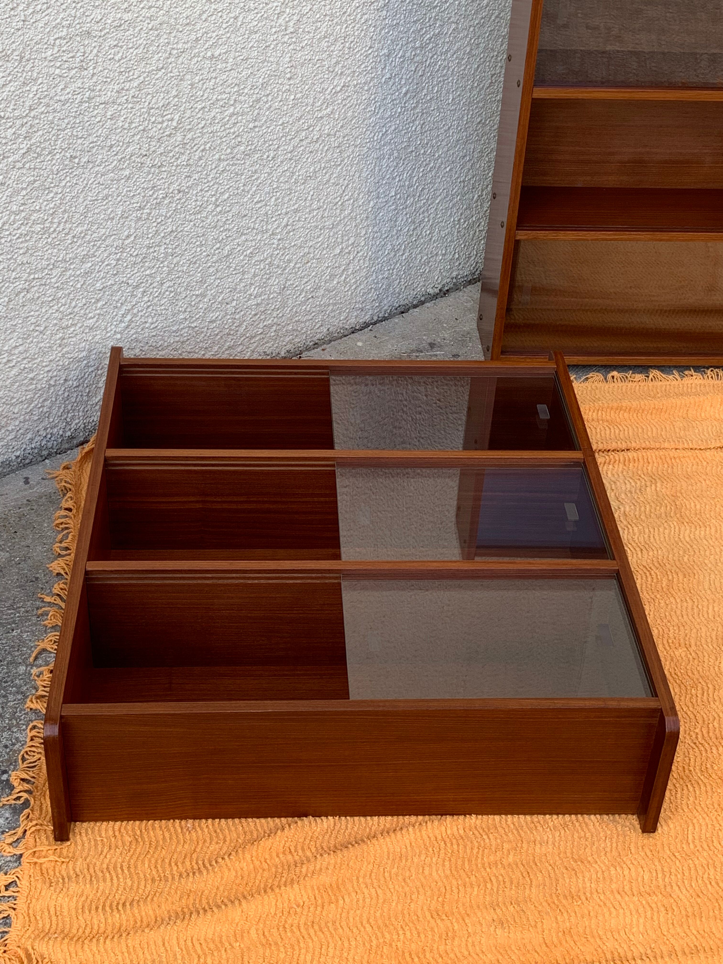 glass wall bookcase in vintage teak 1950