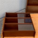glass wall bookcase in vintage teak 1950