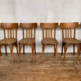 Série de 6 anciennes chaises bistrot en bois clair
