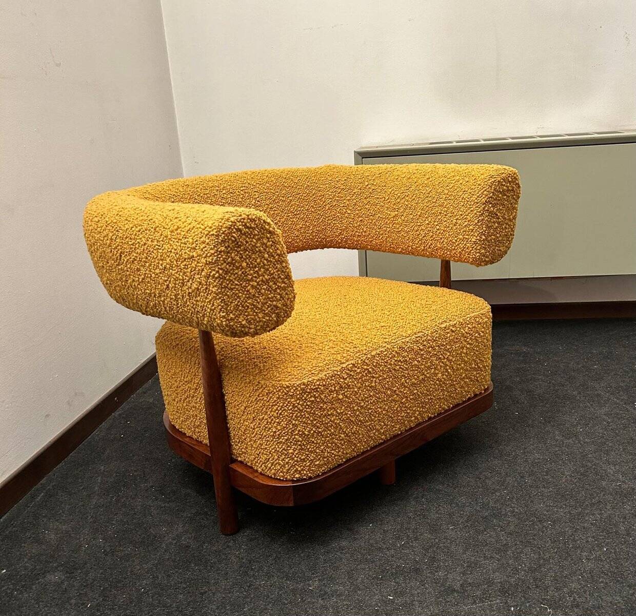 Set of Lounge Chairs with Tapered Legs in Mustard Bouclé Wood, 2000s