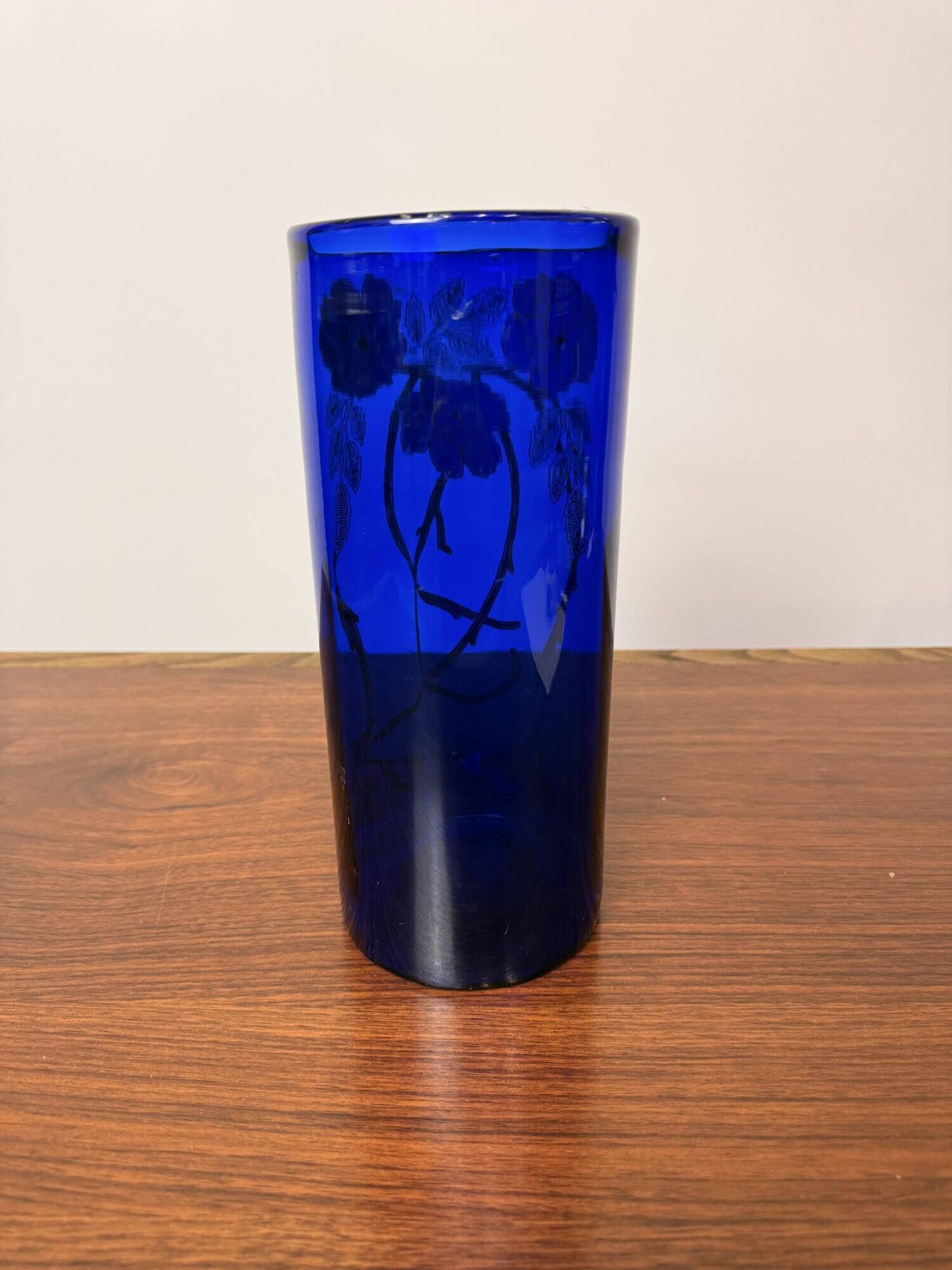 Antique Legras vase – Cobalt blue glass with floral enamel – Art Nouveau