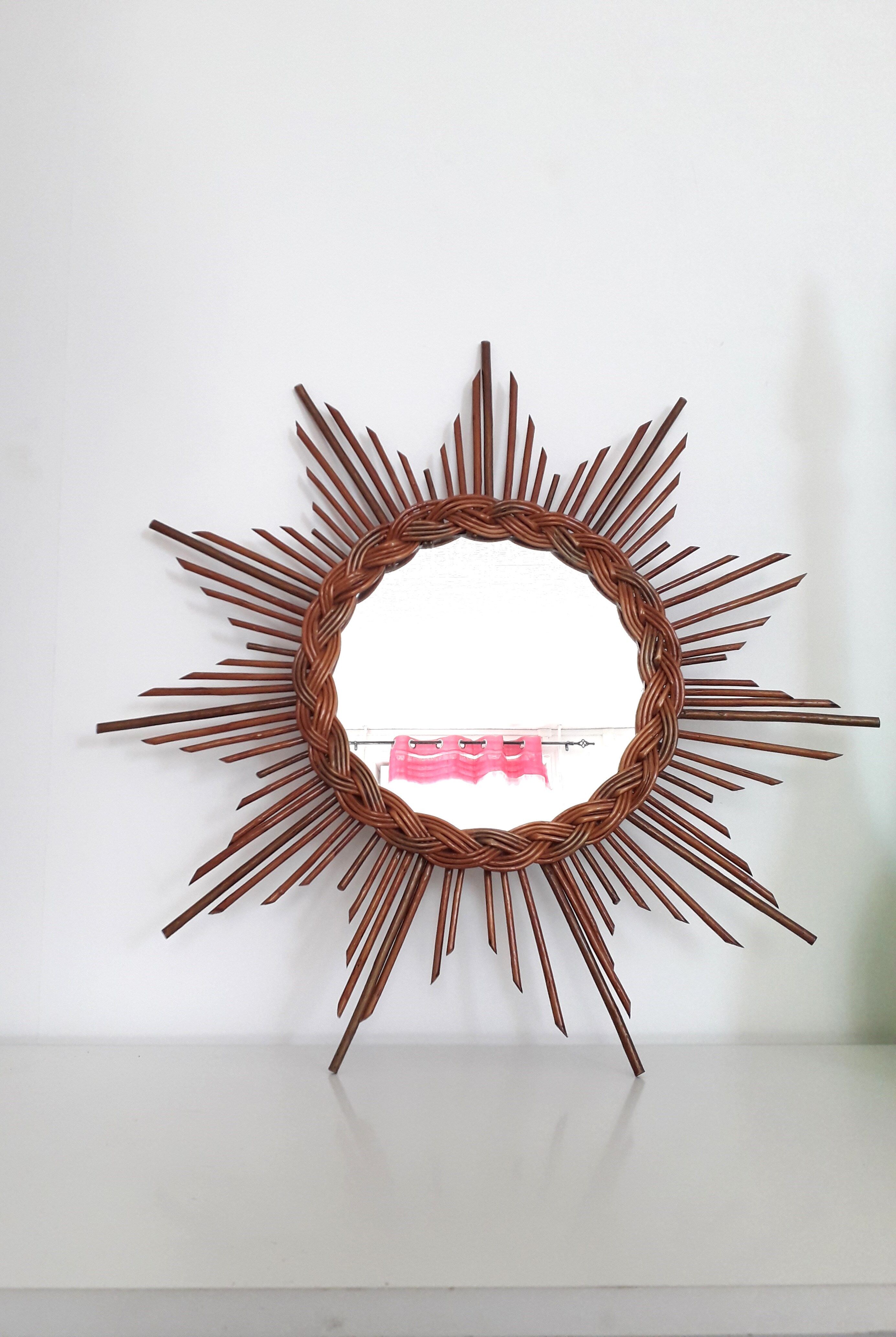 Vintage sun mirror - rattan / wicker - 1970