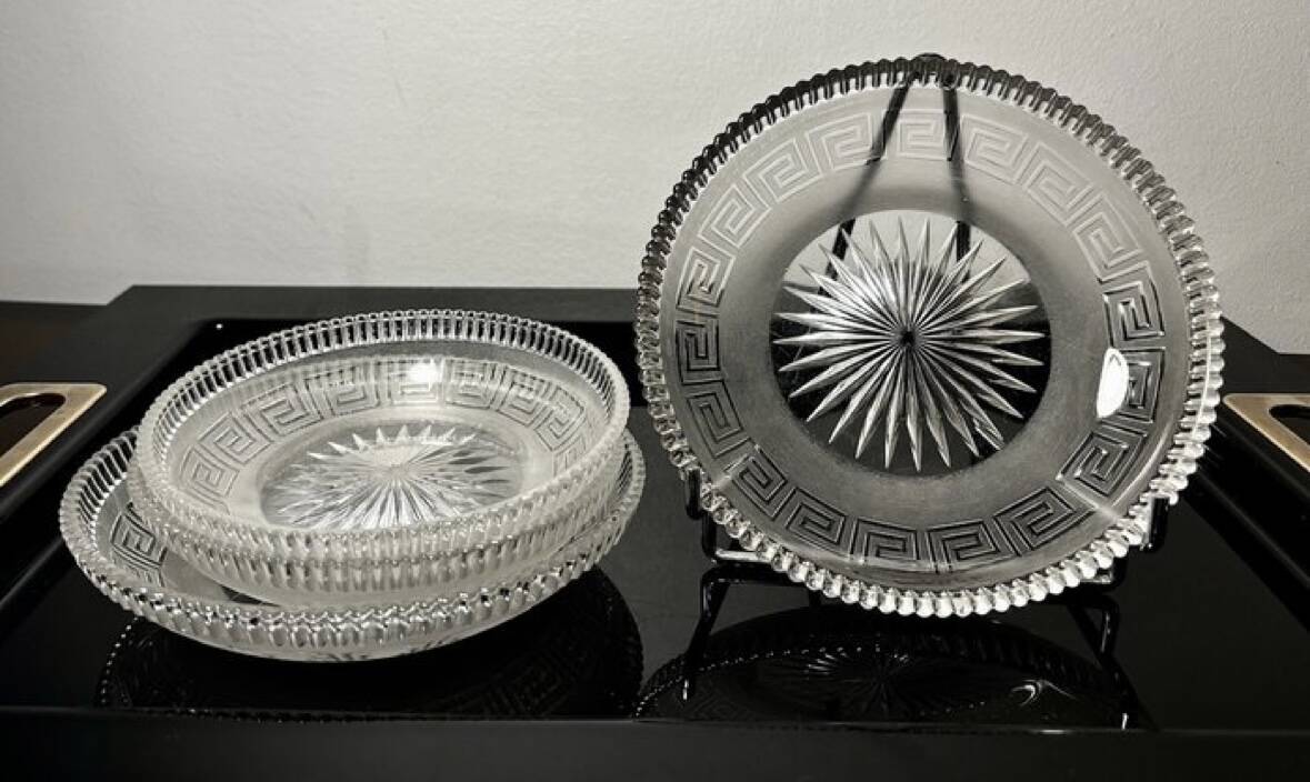 4 Baccarat plates in Greek key pattern 19th century