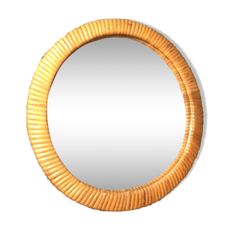 Vintage braided wicker round mirror