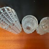 Vintage trio of moulded glass roll vases