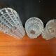 Vintage trio of moulded glass roll vases
