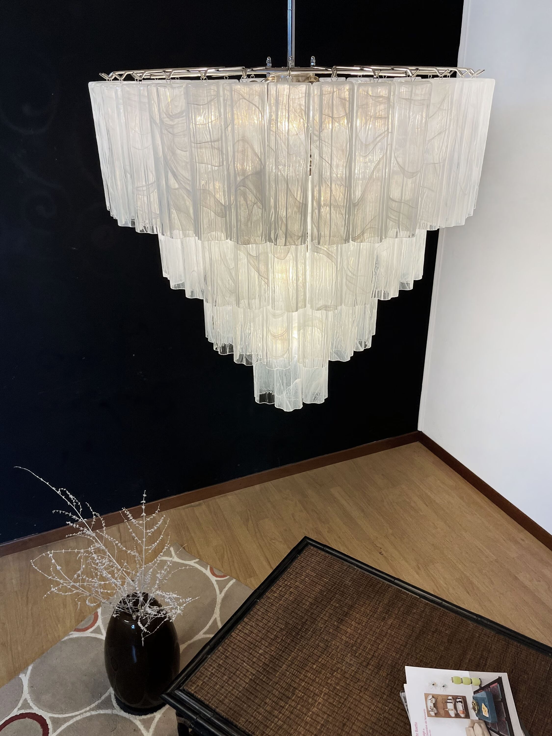 Multi-level chandelier in vintage murano glass - 78 glasses blanc d'albatre