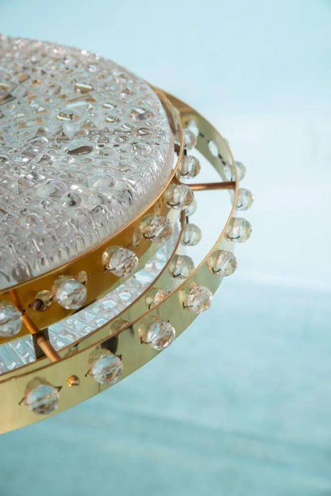 Midmod glass and brass suspension, Orrefors Sweden