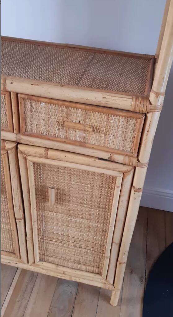 Rattan stand shelf and canning 50s