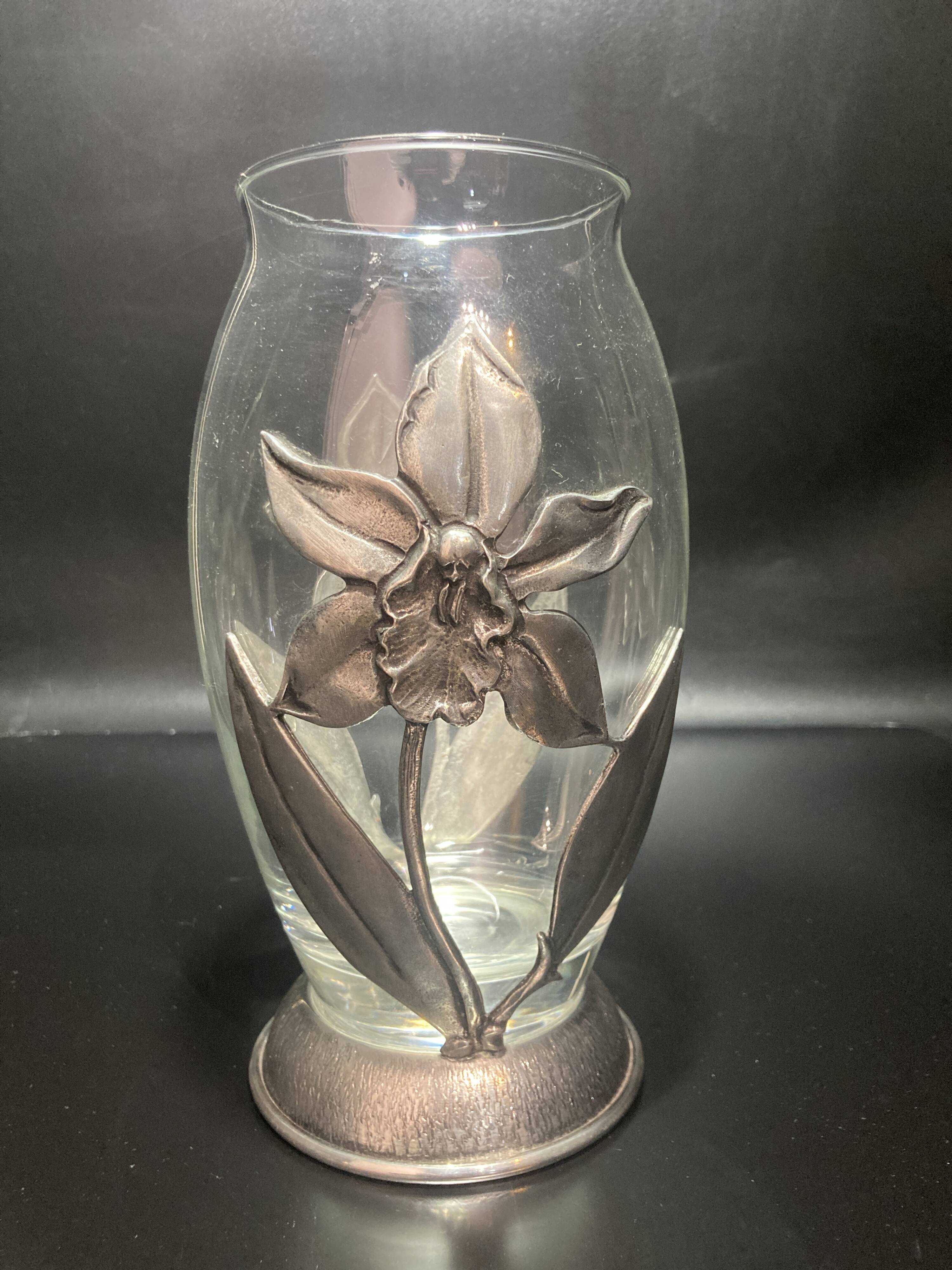 Glass and pewter vase