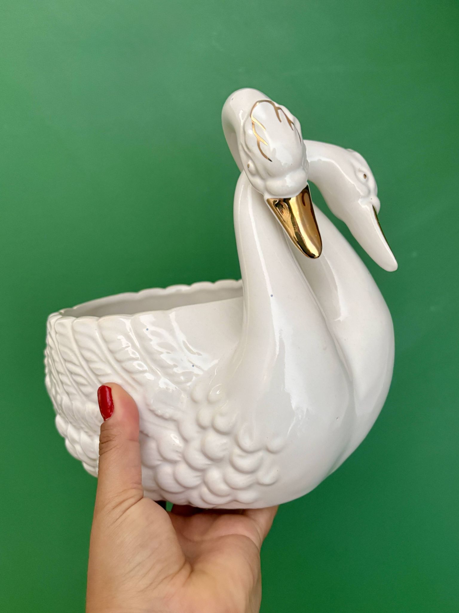 Cache pot cygne vintage en céramique