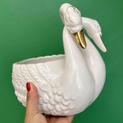 Cache pot cygne vintage en céramique