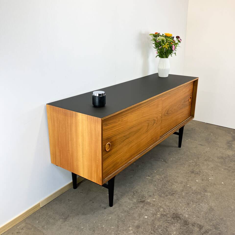 Buffet by Lothar Wegner, walnut with a black top, vintage from the 1960s.