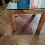 Table gigogne vintage métal doré et verre fumé miroir