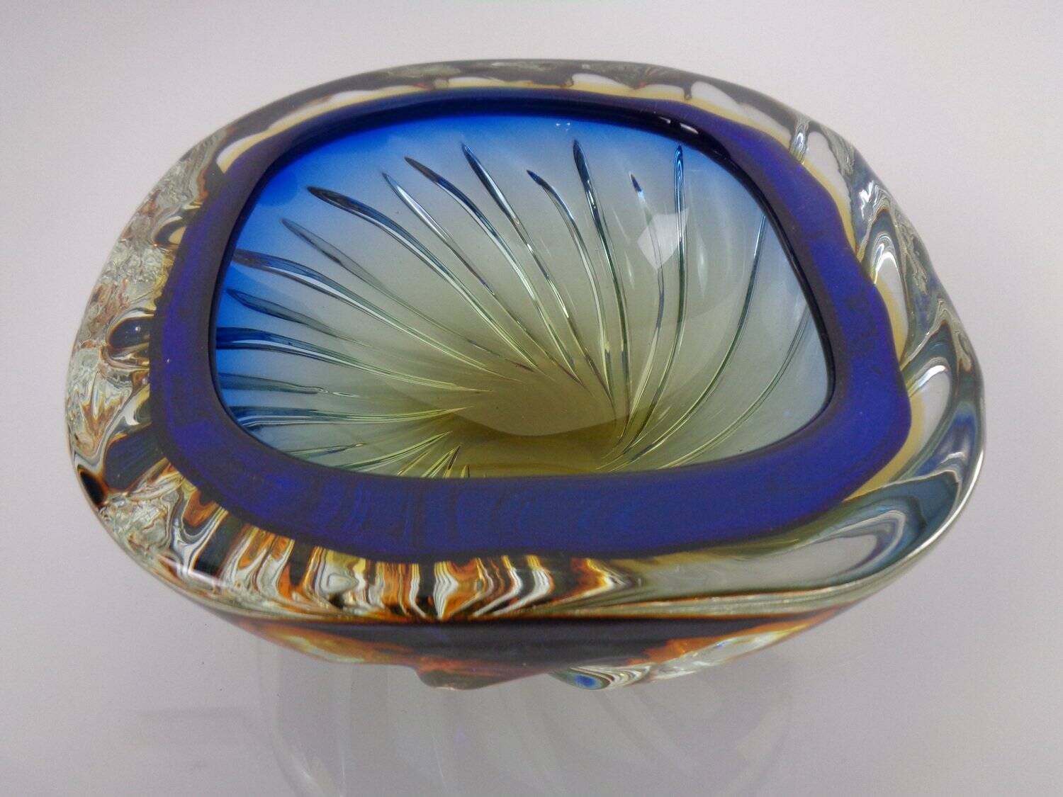 Blue Brown Sommerso Murano Glass Bowl or Ashtray by Flavio Poli, Italy, 1960s