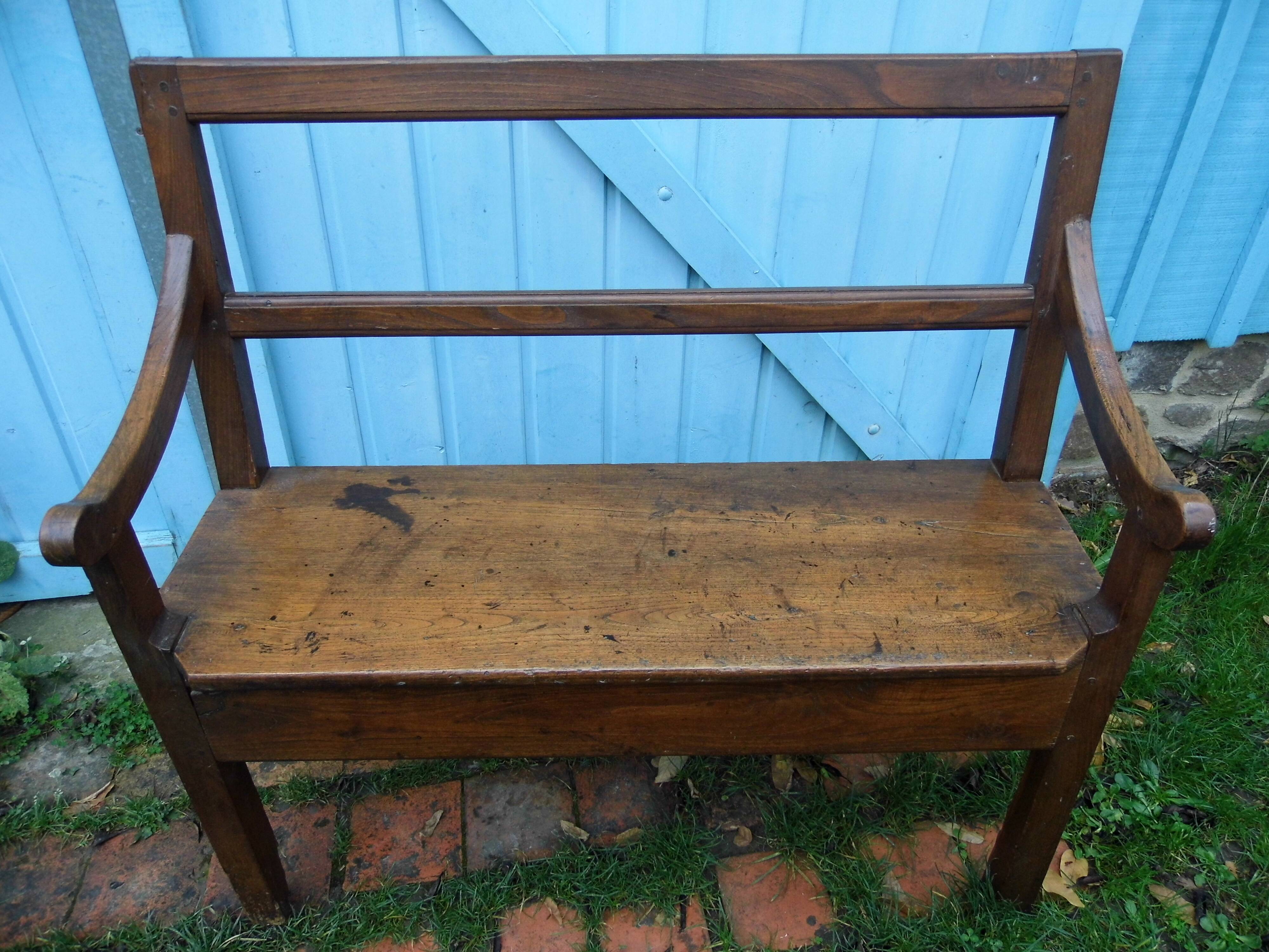 Ancient chestnut bench with armrests, late 19th century