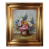 Still life with flowers, E.H. Hansen, vintage Danish oil painting.