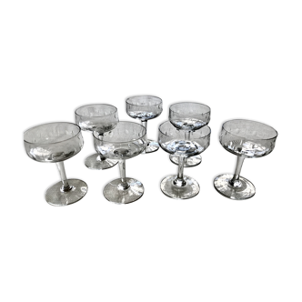 Lot of 7 glass of champagne engraved Crystal