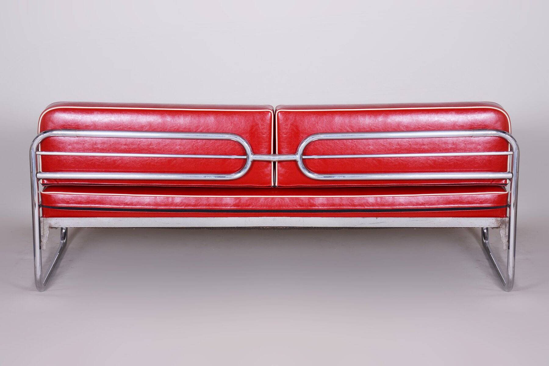 Bauhaus Sofa in Chrome and Leather attributed to Hynek Gottwald, Czech, 1930s