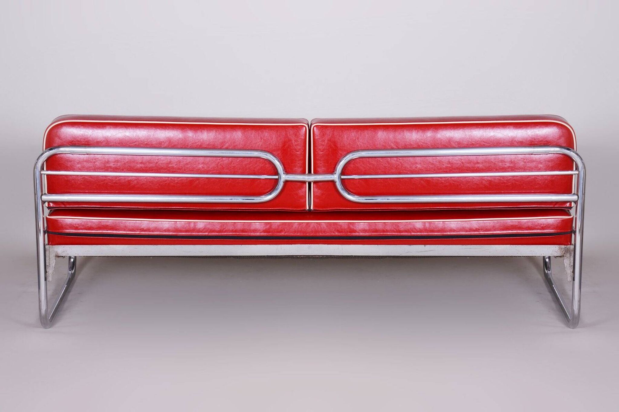 Bauhaus Sofa in Chrome and Leather attributed to Hynek Gottwald, Czech, 1930s