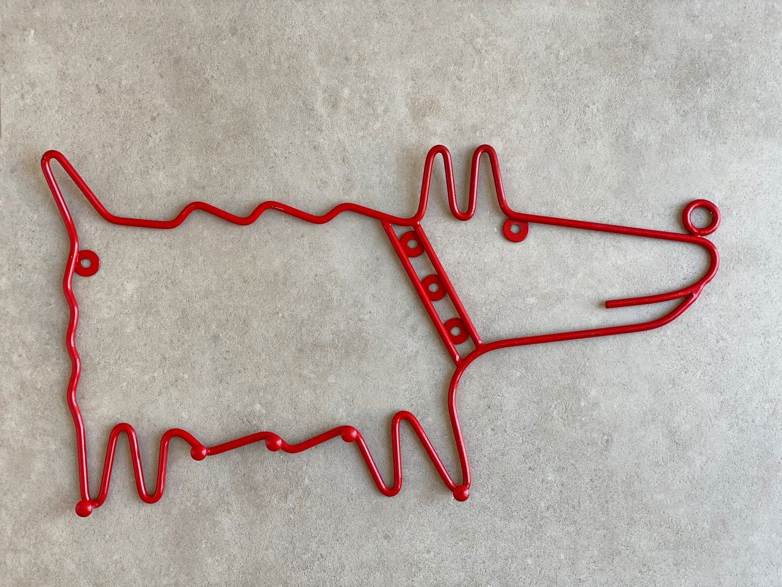 Vintage wall mounted wire metal dog coat rack / hooks / wall deco