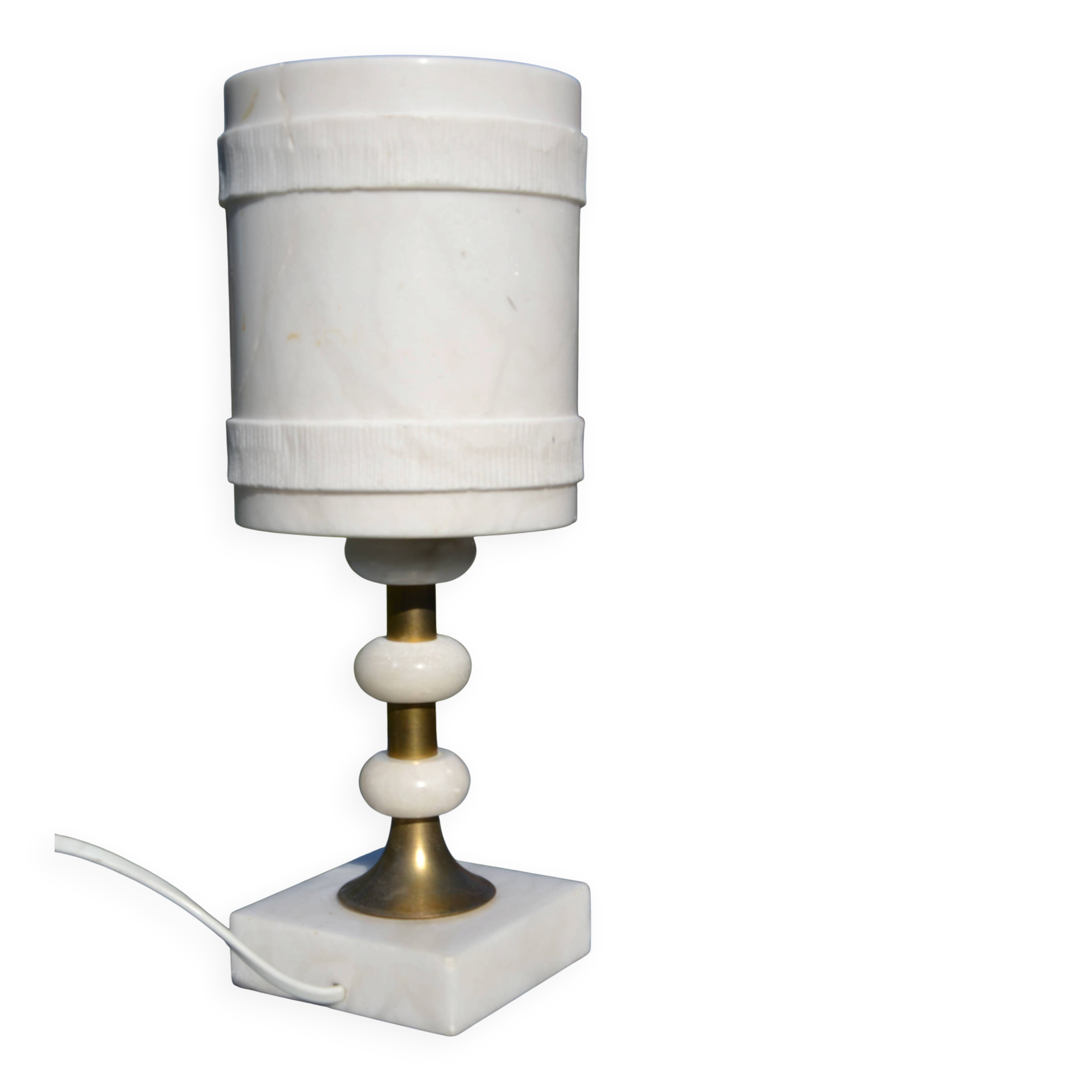 Lamp in white alabaster and brass