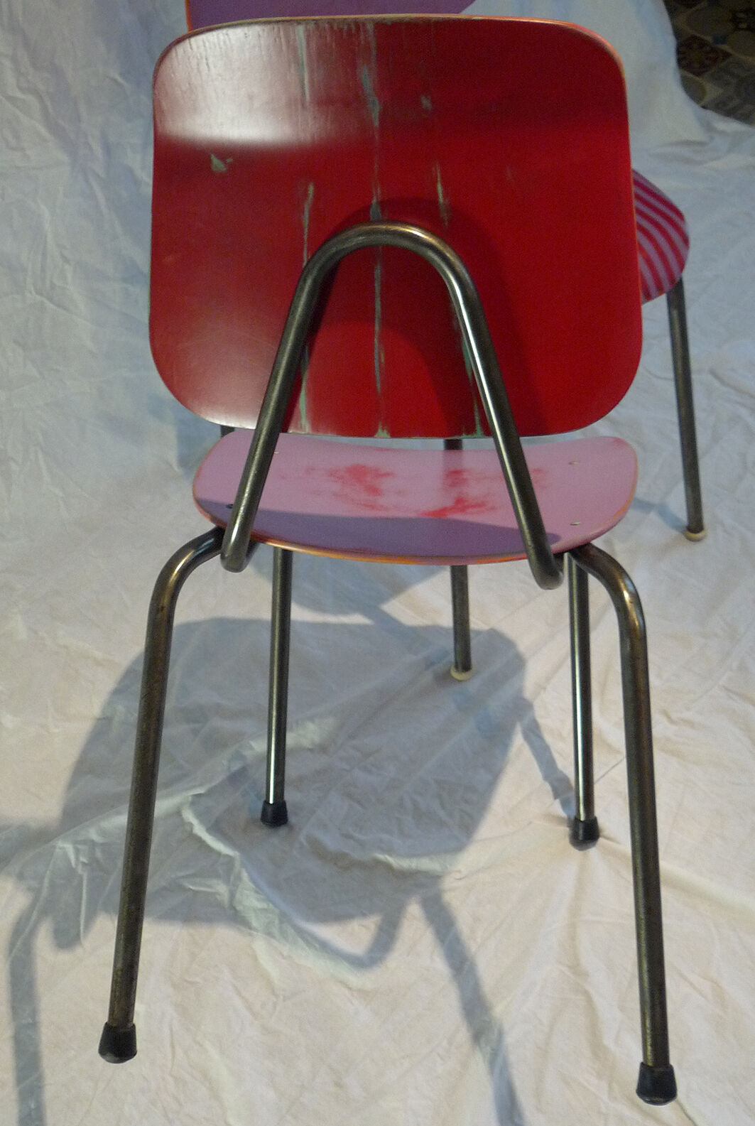 Pair of stackable steel tube chairs
