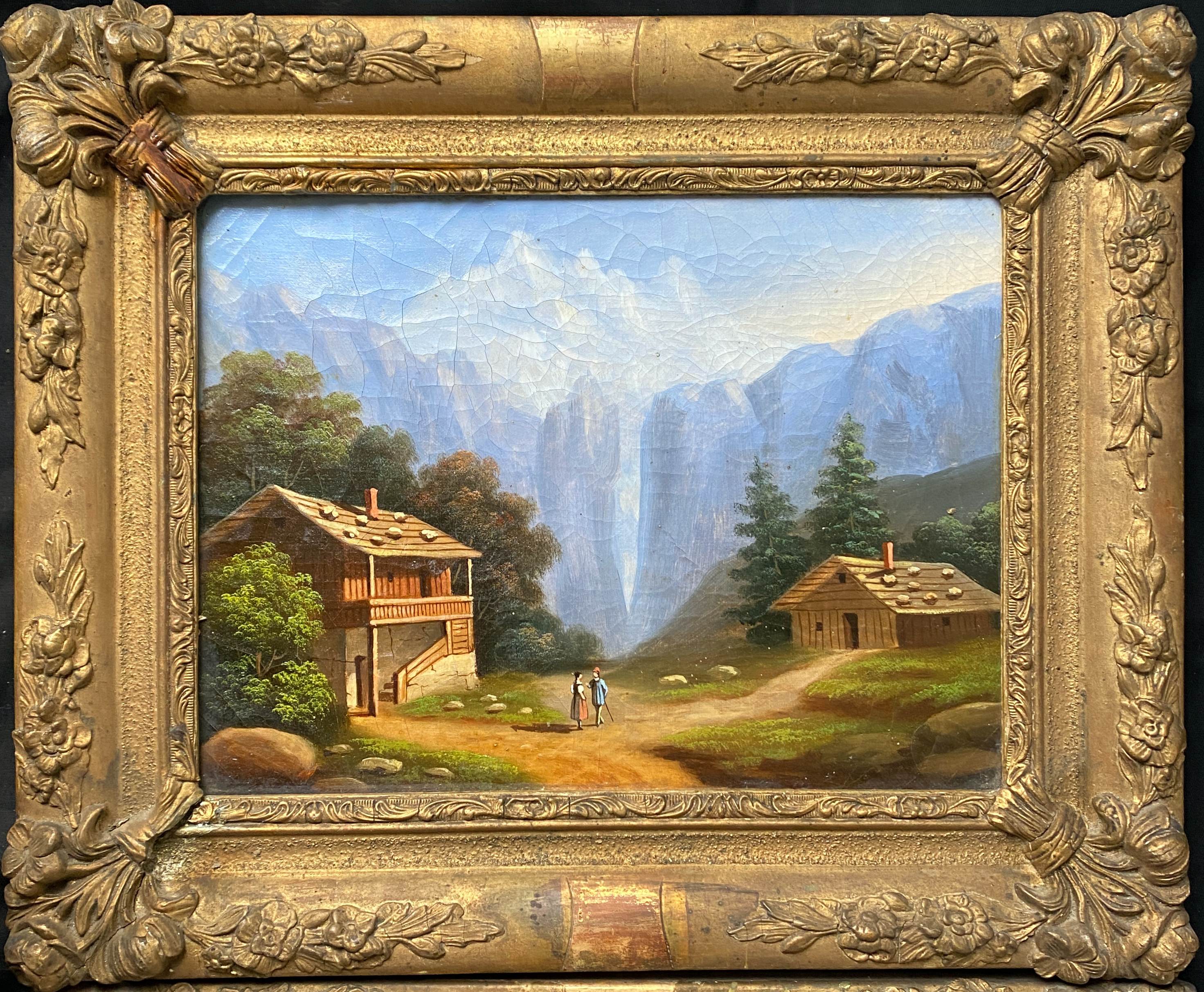 Counterpart of HST paintings "Animated mountain landscape" XIX° + frame