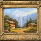 Counterpart of HST paintings "Animated mountain landscape" XIX° + frame