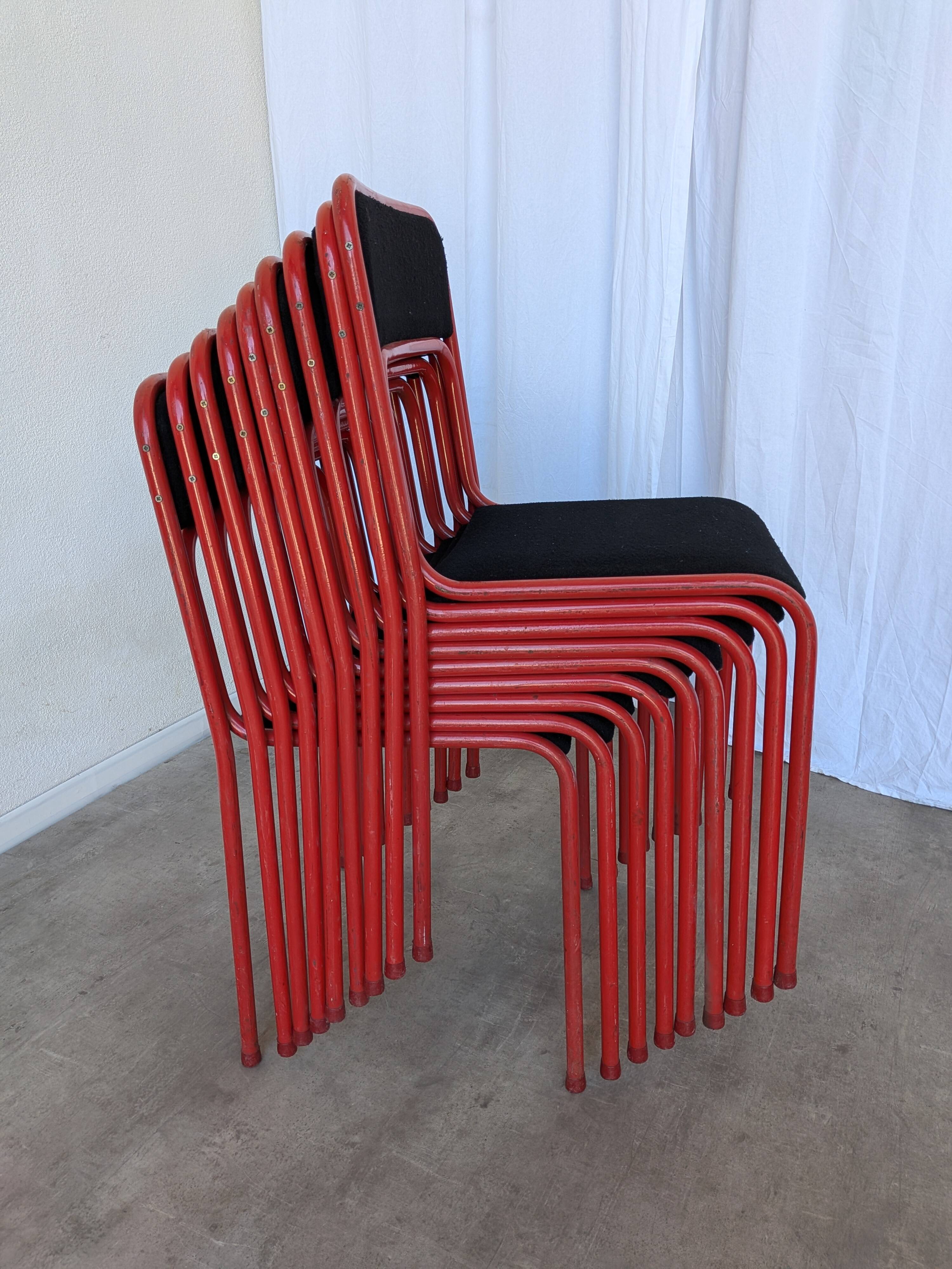 Space Age Stackable Dining Chair / 1970s Red & Black Metal Chair (9 in stoc