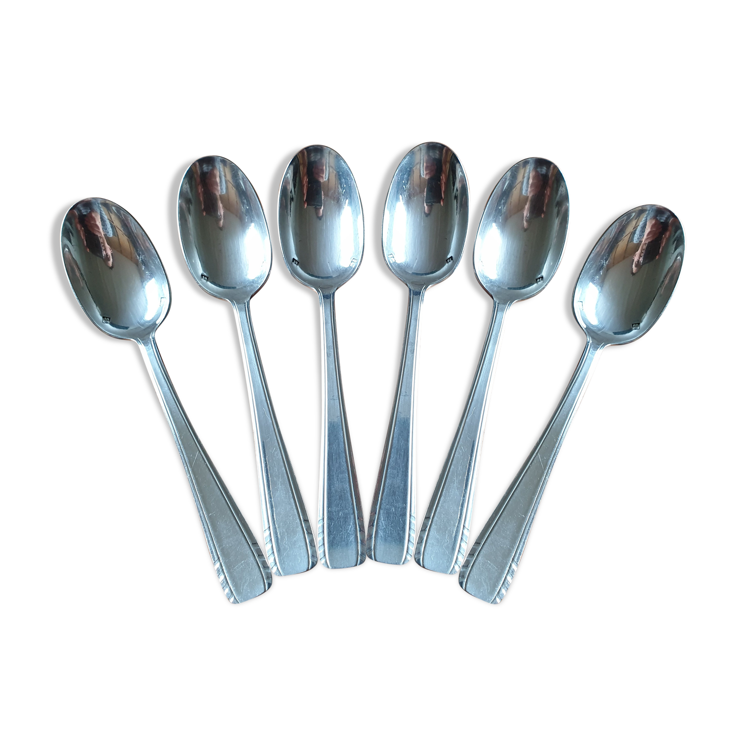 set of 6 small art deco spoons in silver metal