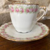 Cup and saucer Limoge porcelain decoration frieze of roses