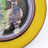 Gilbert Portanier Unique Art Yellow Pottery Plate Signed - 1982 - Vallauris