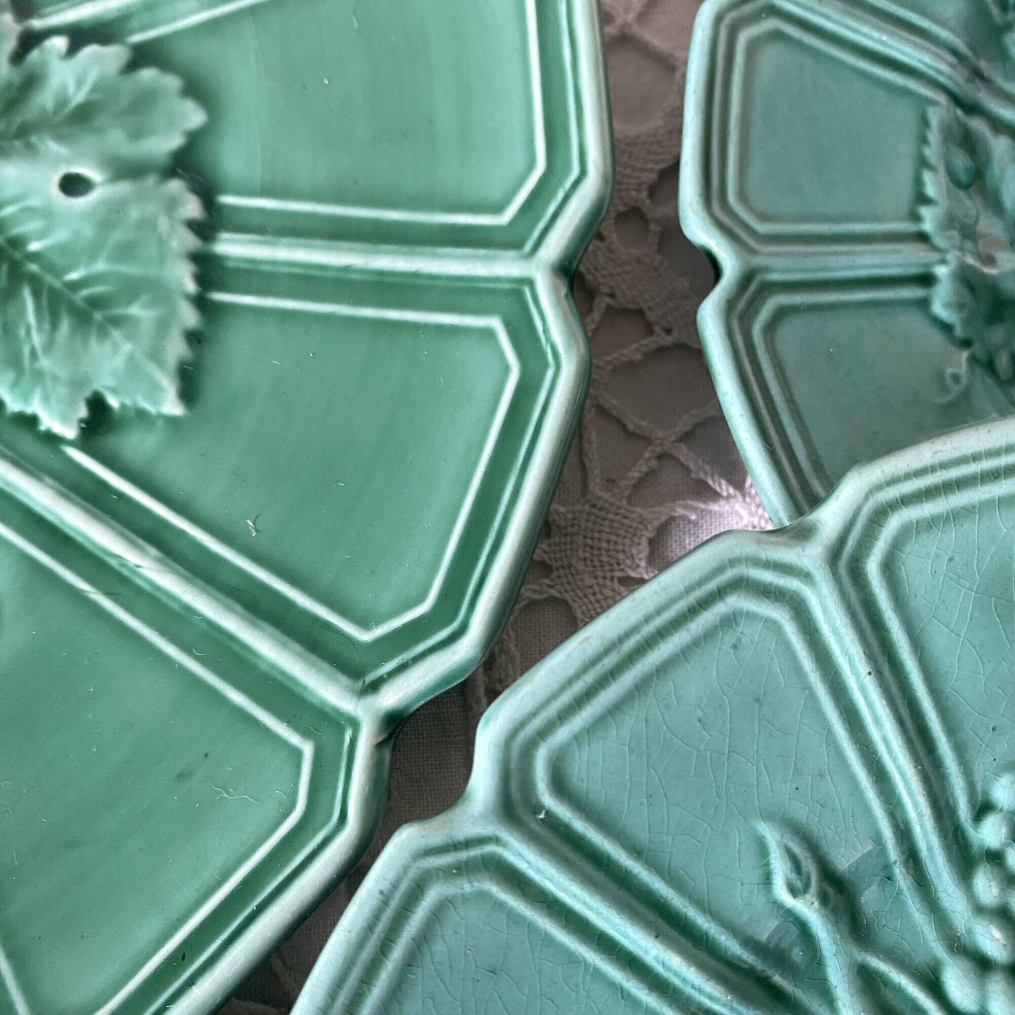 10 barbotine dessert plates and vine leaf dish