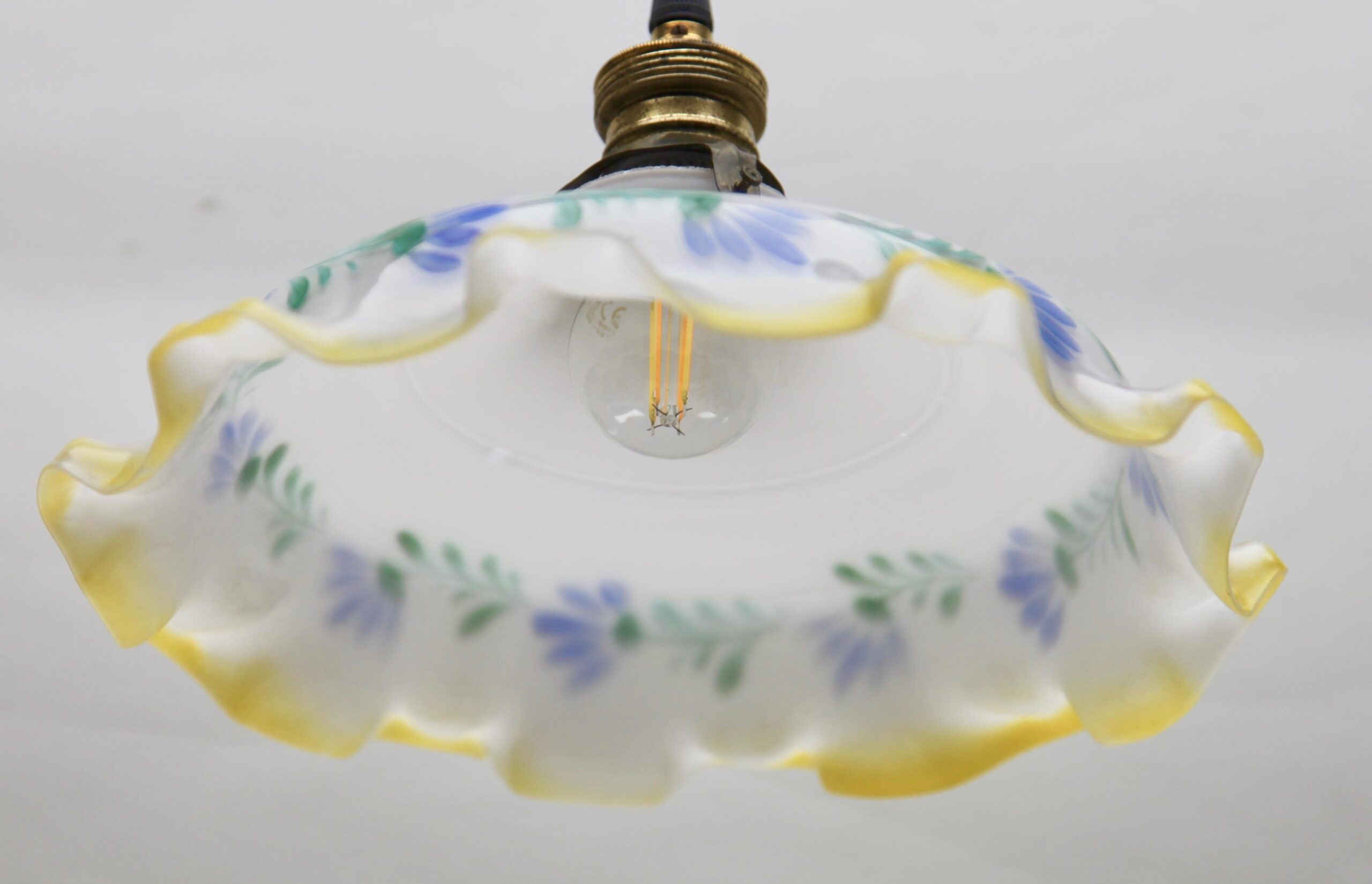 Art Deco Ceiling Lamp, Scailmont Belgium Glass Shade, 1930s