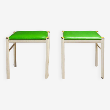 Pair of 1970 lacquered metal stools with green skai seat