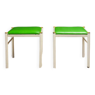 Pair of 1970 lacquered metal stools with green skai seat