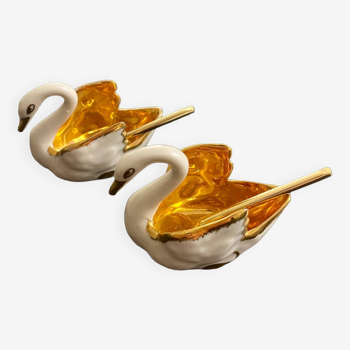 2 Limoges porcelain swan-shaped salt cellars