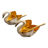 2 Limoges porcelain swan-shaped salt cellars
