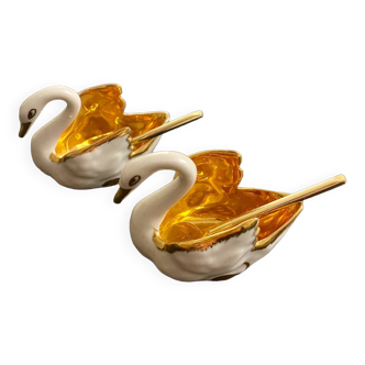 2 Limoges porcelain swan-shaped salt cellars