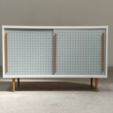 Blue and white chest of drawers by Drevopodnik Brno 1960