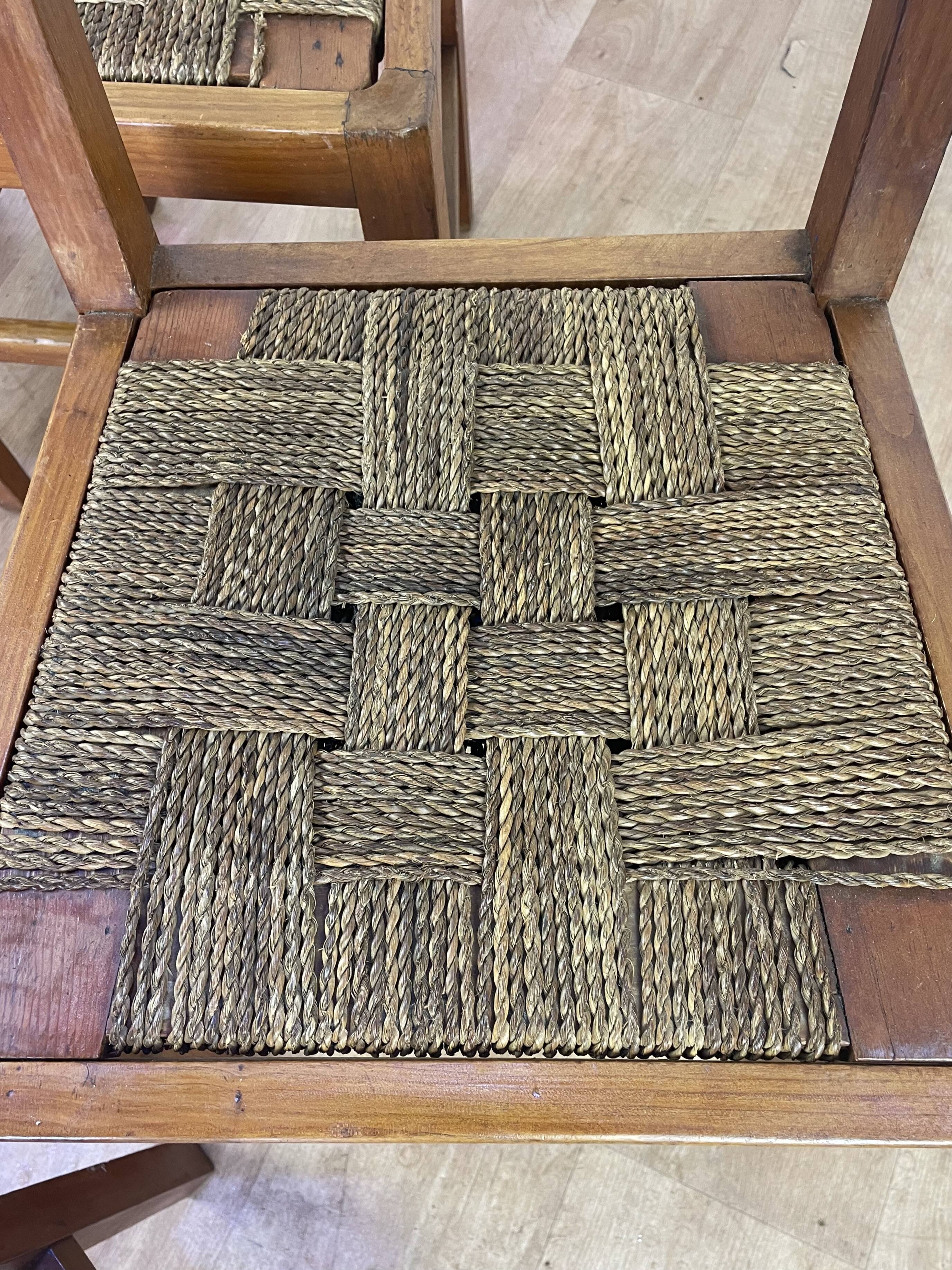 Set of 6 wooden and braided rope chairs